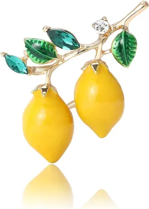 Dreuyet Rhinestone Lemon Brooches for Women Men Crystal Elegant Yellow Fruit Lemon Brooch Pin Dainty Cute Christmas Wedding Birthday Summer Holiday Accessories