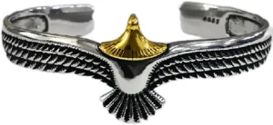 Eagle Cuff Bracelet for Men and Women Creative 925 Silver Eagle Open Cuff Rock Punk Flying Eagle Bangle Feather Adjustable Bracelet Lucky Hope Bracelet Simple Retro For Girl Teens