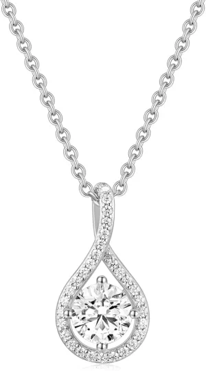 EAMTI 925 Sterling Silver Necklace for Women Cubic Zirconia Round Cut 1.25CT Pendant Necklace Dainty Jewelry for Women