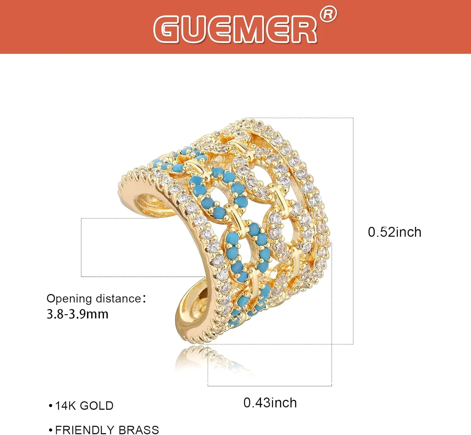 Ear Cuff Earrings for Women Non Piercing Clip On Chunky Earrings Cartilage Wrap Ear Cuffs 14k Gold Plated Cubic Zirconia Hypoallergenic Jewelry Gifts, Single