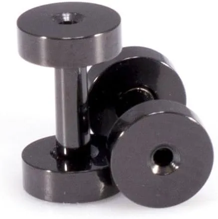 Ear Plugs Jewelry. Pair of Screw Ear Tunnels Black IP. Surgical Steel.