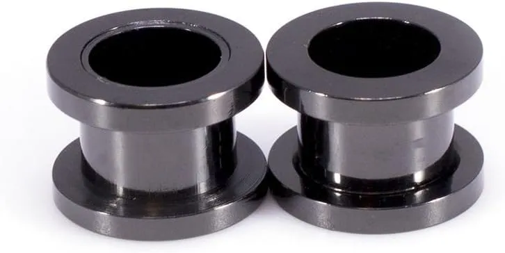 Ear Plugs Jewelry. Pair of Screw Ear Tunnels Black IP. Surgical Steel.