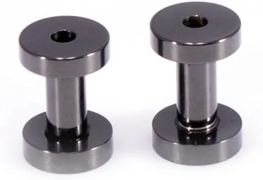 Ear Plugs Jewelry. Pair of Screw Ear Tunnels Black IP. Surgical Steel.