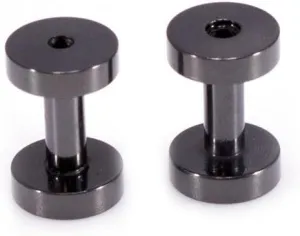 Ear Plugs Jewelry. Pair of Screw Ear Tunnels Black IP. Surgical Steel.