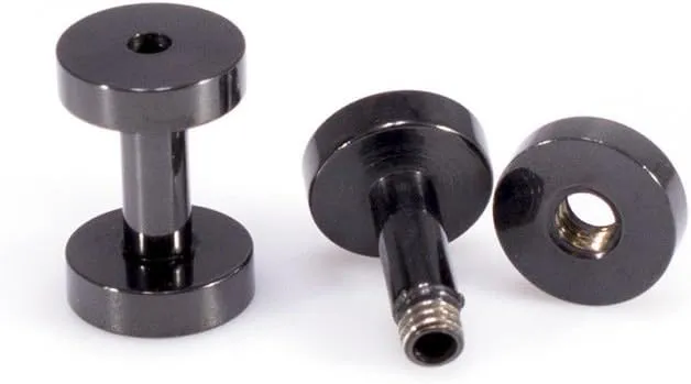 Ear Plugs Jewelry. Pair of Screw Ear Tunnels Black IP. Surgical Steel.