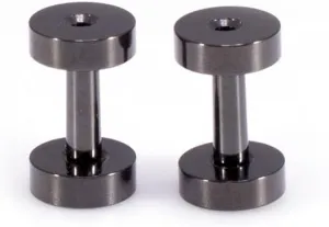 Ear Plugs Jewelry. Pair of Screw Ear Tunnels Black IP. Surgical Steel.