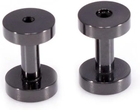 Ear Plugs Jewelry. Pair of Screw Ear Tunnels Black IP. Surgical Steel.
