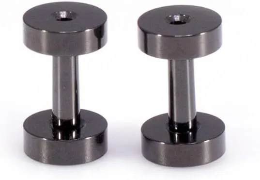 Ear Plugs Jewelry. Pair of Screw Ear Tunnels Black IP. Surgical Steel.