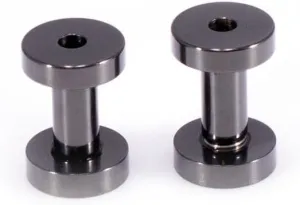 Ear Plugs Jewelry. Pair of Screw Ear Tunnels Black IP. Surgical Steel.