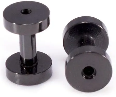 Ear Plugs Jewelry. Pair of Screw Ear Tunnels Black IP. Surgical Steel.