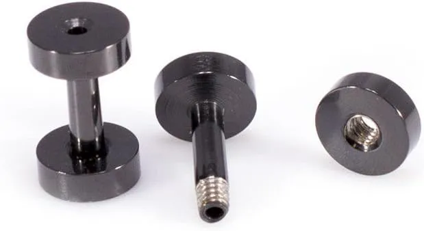 Ear Plugs Jewelry. Pair of Screw Ear Tunnels Black IP. Surgical Steel.