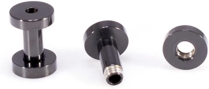 Ear Plugs Jewelry. Pair of Screw Ear Tunnels Black IP. Surgical Steel.