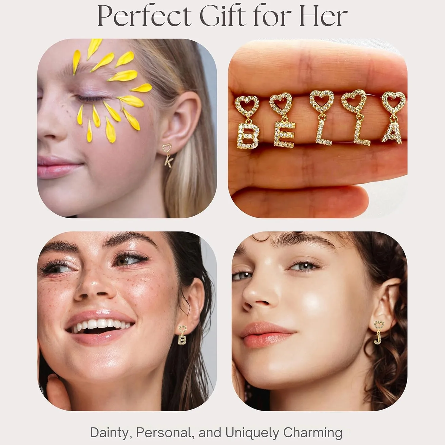 EARFULL Initial Heart Stud Earrings, 18K Gold Plated Dainty Alphabet Letter Open Heart CZ Stud Earrings Hypoallergenic Little Initial Earrings for Women Teens Birthday Gifts Jewelry