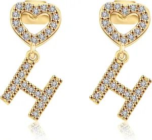 EARFULL Initial Heart Stud Earrings, 18K Gold Plated Dainty Alphabet Letter Open Heart CZ Stud Earrings Hypoallergenic Little Initial Earrings for Women Teens Birthday Gifts Jewelry