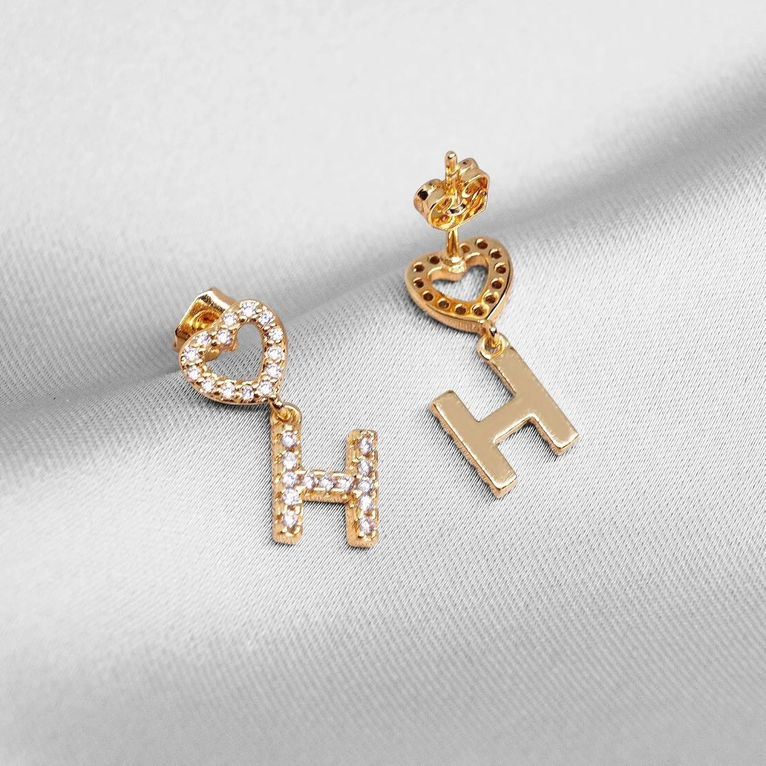 EARFULL Initial Heart Stud Earrings, 18K Gold Plated Dainty Alphabet Letter Open Heart CZ Stud Earrings Hypoallergenic Little Initial Earrings for Women Teens Birthday Gifts Jewelry