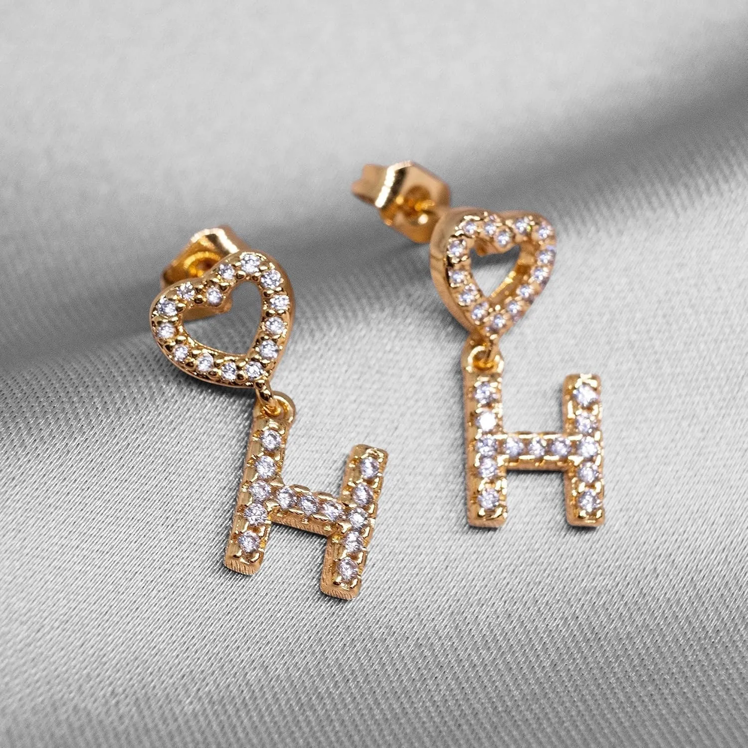 EARFULL Initial Heart Stud Earrings, 18K Gold Plated Dainty Alphabet Letter Open Heart CZ Stud Earrings Hypoallergenic Little Initial Earrings for Women Teens Birthday Gifts Jewelry