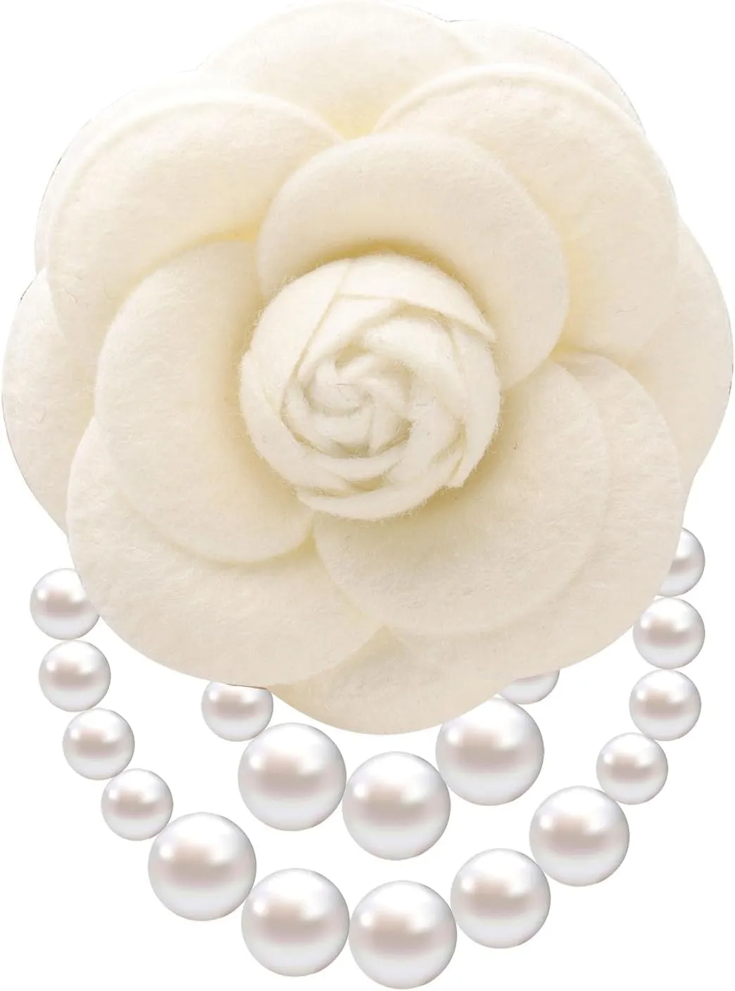 Elegant Camellia Flower Faux Pearl Brooch Pin,Bohemian Fabric Flower Brooch Pins Pearl Tassel for Women Teen Girls, Corsage Wedding Brooches Clothes Dress Coat Accessories Jewelry Gift