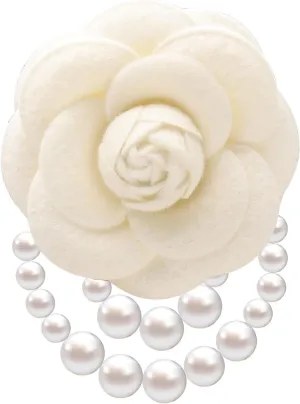 Elegant Camellia Flower Faux Pearl Brooch Pin,Bohemian Fabric Flower Brooch Pins Pearl Tassel for Women Teen Girls, Corsage Wedding Brooches Clothes Dress Coat Accessories Jewelry Gift