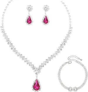 Elegant Crystal Necklace Earrings Bracelets Set Silver Bridal Wedding Jewelry Sets Bride Bridesmaids Prom Formal Costume Accessories for Women