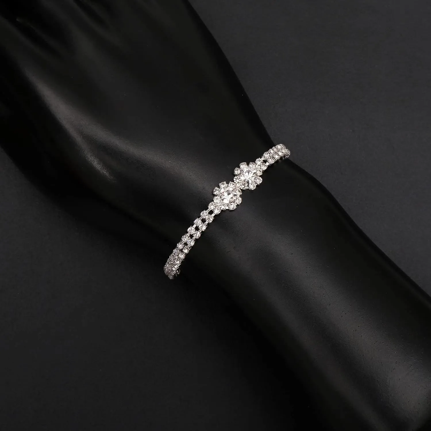 Elegant Crystal Necklace Earrings Bracelets Set Silver Bridal Wedding Jewelry Sets Bride Bridesmaids Prom Formal Costume Accessories for Women