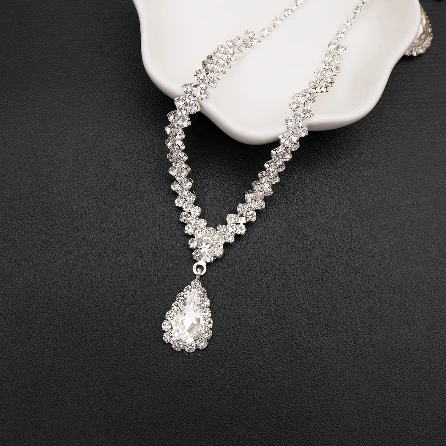 Elegant Crystal Necklace Earrings Bracelets Set Silver Bridal Wedding Jewelry Sets Bride Bridesmaids Prom Formal Costume Accessories for Women