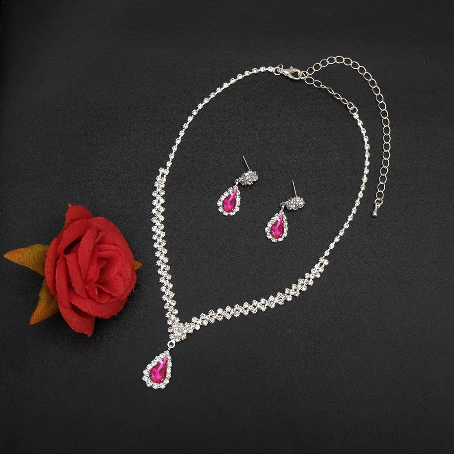 Elegant Crystal Necklace Earrings Bracelets Set Silver Bridal Wedding Jewelry Sets Bride Bridesmaids Prom Formal Costume Accessories for Women