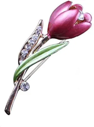 Elegant Enamel Tulip Flower Brooch Pin, AILUOR Fashion Opal Crystal Rhinestone Flower Corsage Scarf Pins Jewelry Accessories Clothing Bouquet Brooches for Bridal Women Girl Wedding Costume (Purple)