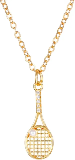Elegant Tennis Racket Necklace for Women - Sparkling Charm for Sports Enthusiasts, Tennis Sport Pendant Necklace with Rhinestone Pearl - Sports Jewelry Gift for Tennis Lover