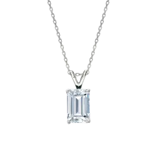 Emerald Cut solitaire pendant with 3 carat* diamond simulant in 10 carat white gold