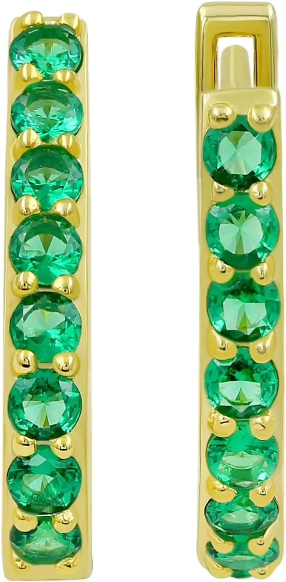 Emerald Ruby Blue Sapphire Yellow Sapphire 925 Sterling Silver Post Huggie Hoop Earrings for Women Gold - Trendy Light Weight Earrings - Birthstones Jewelry Christmas Gifts for Her