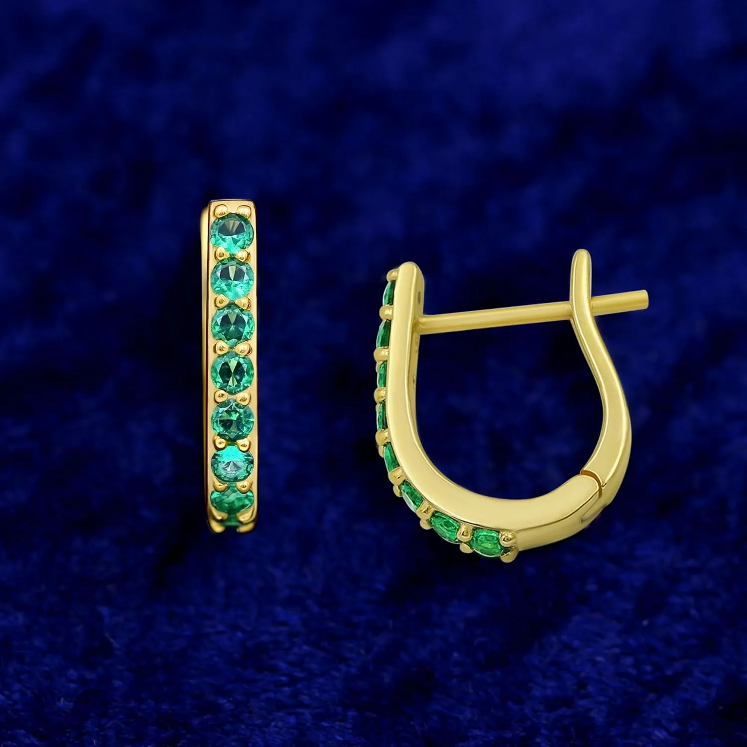Emerald Ruby Blue Sapphire Yellow Sapphire 925 Sterling Silver Post Huggie Hoop Earrings for Women Gold - Trendy Light Weight Earrings - Birthstones Jewelry Christmas Gifts for Her