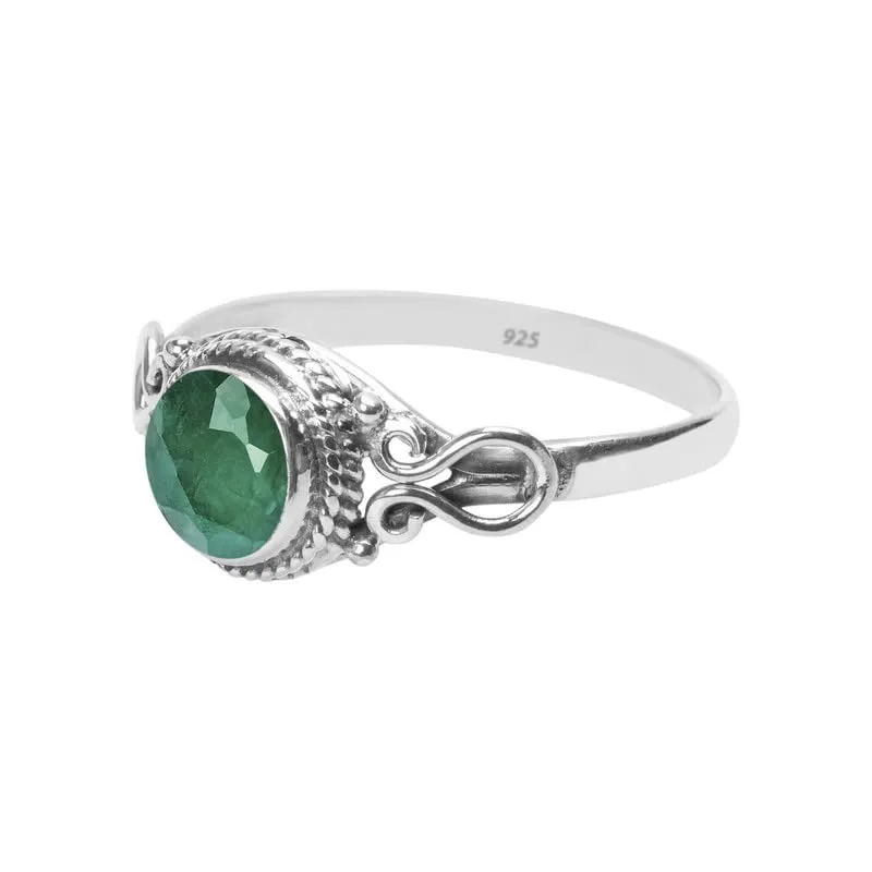 Emerald Stone Ring, Handmade 925 Sterling Silver Rings for Women Girls, Natural Gemstone Ring US size 7 Solitaire Ring, Round Stone Ring, Minimalist Birthstone Gift Jewelry for her
