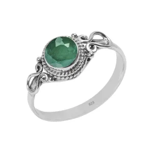 Emerald Stone Ring, Handmade 925 Sterling Silver Rings for Women Girls, Natural Gemstone Ring US size 7 Solitaire Ring, Round Stone Ring, Minimalist Birthstone Gift Jewelry for her