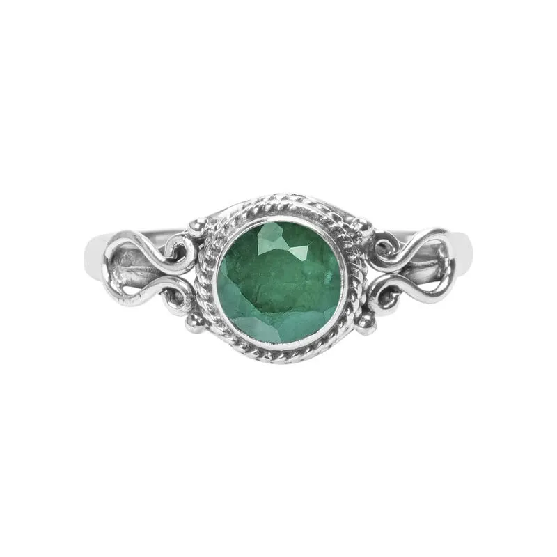 Emerald Stone Ring, Handmade 925 Sterling Silver Rings for Women Girls, Natural Gemstone Ring US size 7 Solitaire Ring, Round Stone Ring, Minimalist Birthstone Gift Jewelry for her