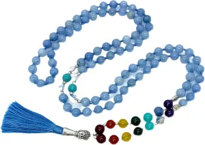 Energized 7 Chakra mala Hand Knotted 108 mala beads necklaces - Japa mala - Buddhist prayer beads - Meditation beads - Healing crystals for men women (Sky Blue Jade 5th chakra Throat chakra mala)
