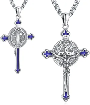 Eusense St Michael Necklace for Men Women Gold Sterling Silver 925 Saint Christopher Pendant Virgin Mary Miraculous Medalla de Praying Hand San Benito Benedict Jewelry