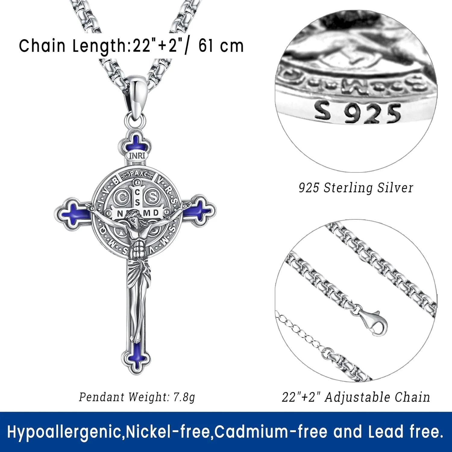 Eusense St Michael Necklace for Men Women Gold Sterling Silver 925 Saint Christopher Pendant Virgin Mary Miraculous Medalla de Praying Hand San Benito Benedict Jewelry