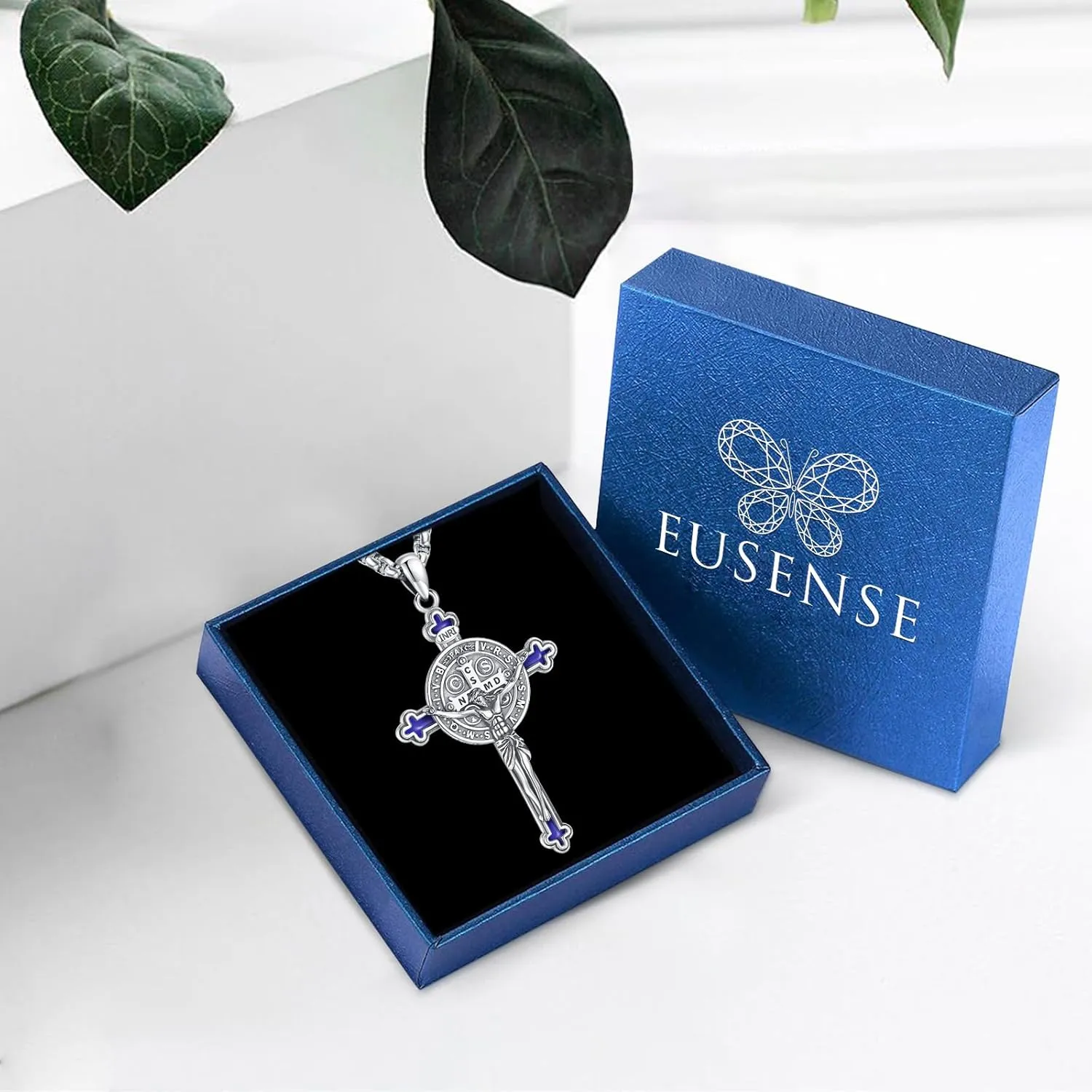 Eusense St Michael Necklace for Men Women Gold Sterling Silver 925 Saint Christopher Pendant Virgin Mary Miraculous Medalla de Praying Hand San Benito Benedict Jewelry