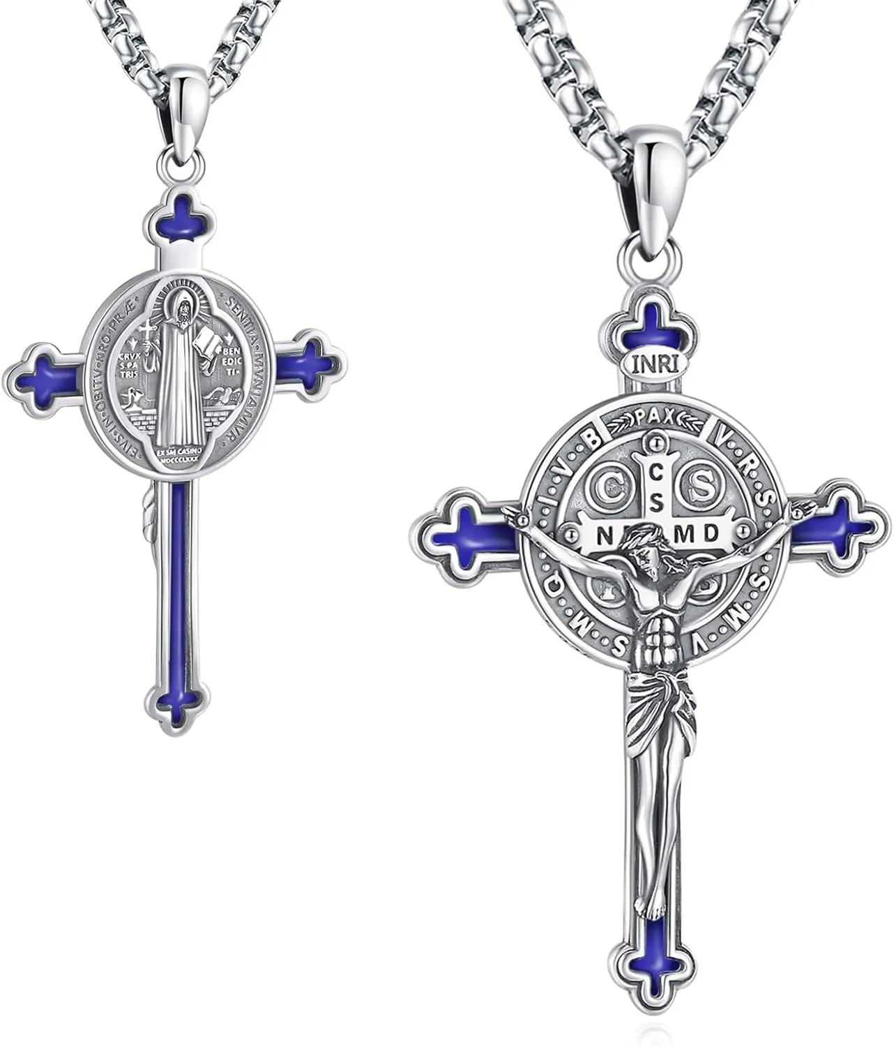 Eusense St Michael Necklace for Men Women Gold Sterling Silver 925 Saint Christopher Pendant Virgin Mary Miraculous Medalla de Praying Hand San Benito Benedict Jewelry