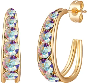 EVEVIC Austrian Crystal Open Half Hoop Chunky Gold Earrings for Women 14K Gold Plated Hypoallergenic Jewelry Gift