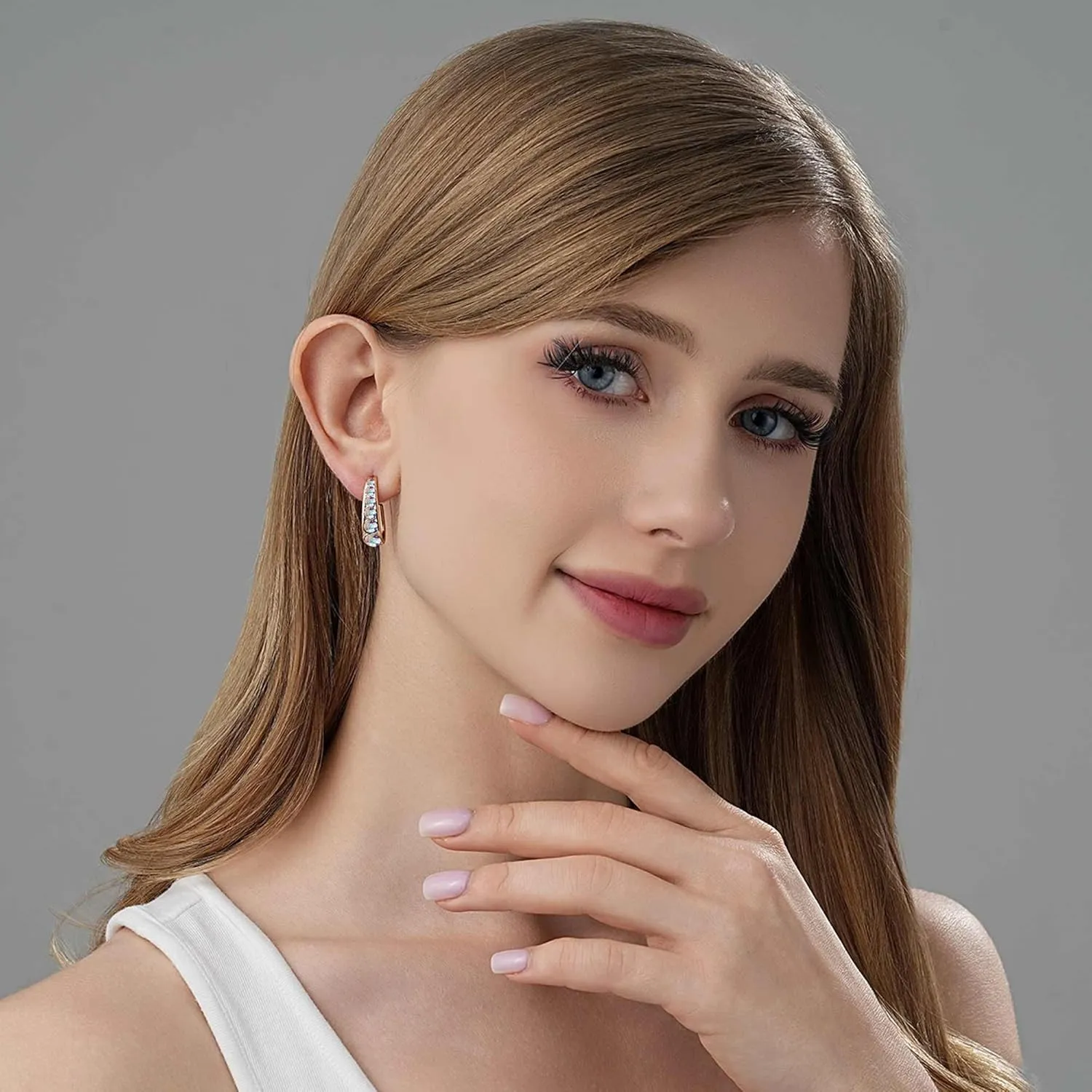 EVEVIC Austrian Crystal Open Half Hoop Chunky Gold Earrings for Women 14K Gold Plated Hypoallergenic Jewelry Gift