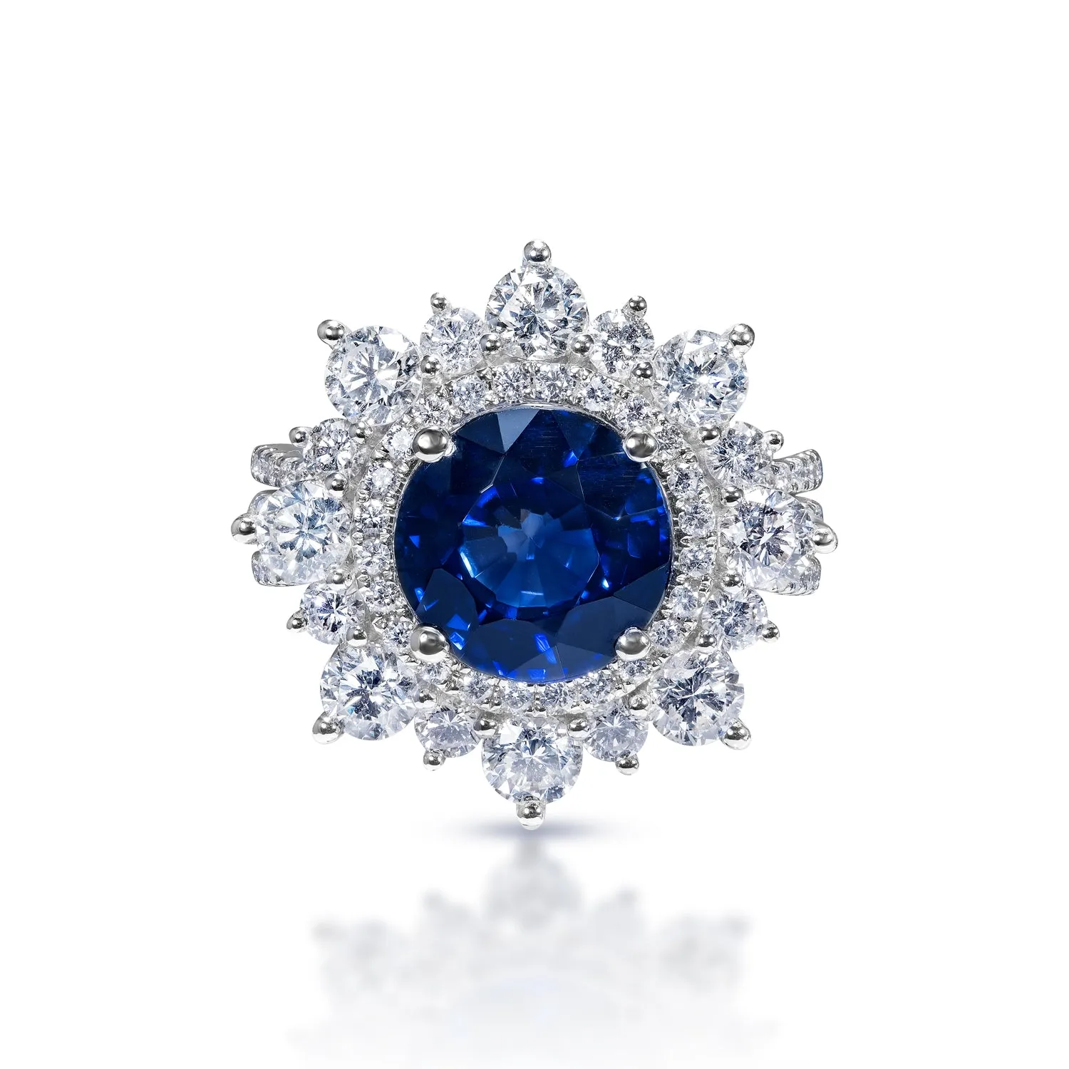 Evie 7 Carats Round Brilliant Blue Sapphire Ring in 18k White Gold