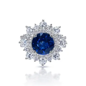 Evie 7 Carats Round Brilliant Blue Sapphire Ring in 18k White Gold