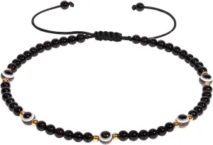 Evil Eye Anklet Gemstones 4mm Agate Beaded Summer Beach Reiki Crystals Ankle Bracelets for Women Protection Jewelry