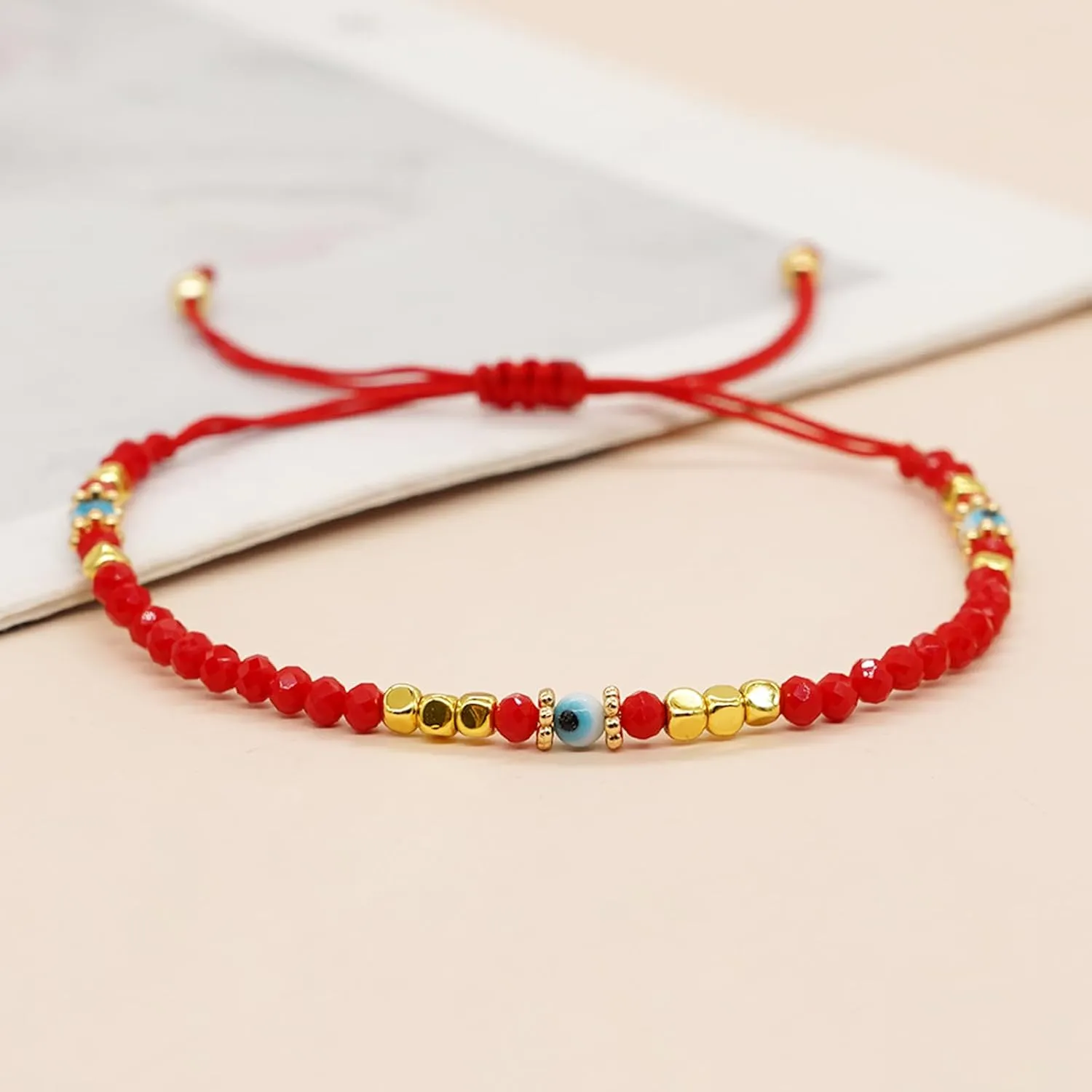Evil Eye Beaded Charm Braided Bracelets for Women, Cute Handmade Beads Adjustable Red Rope Lucky Protection Bracelet Friendship Holiday Jewelry Gift