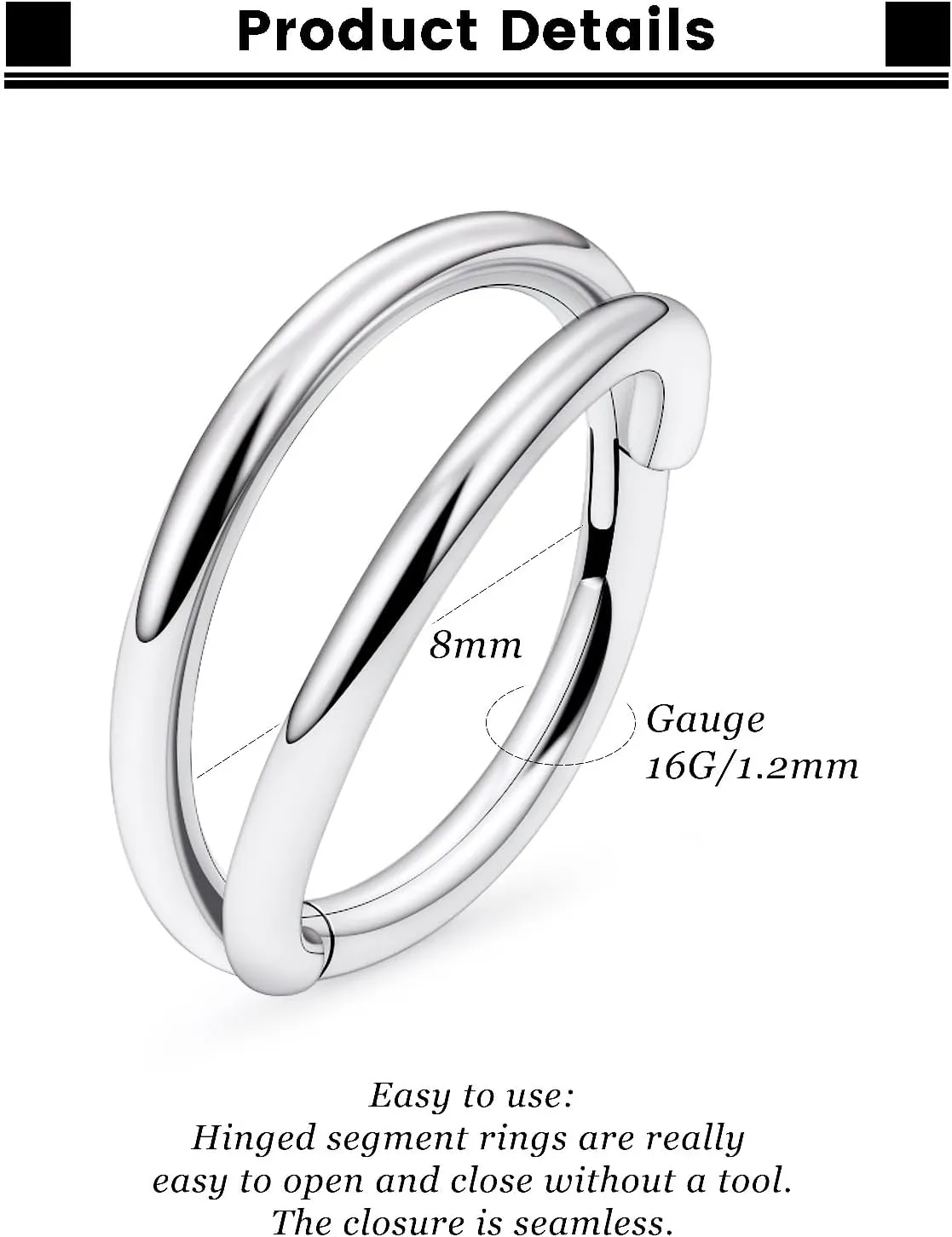 F136 Titanium 16g Double Nose Septum Ring for Single Piercing 8/10mm Lip Rings Helix Cartilage Conch Daith Earrings Jewelry for Women Men