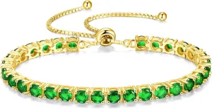 FANCIME Birthstone Jewelry Gemstone Bracelet Gold Plated Tennis Bracelet Bolo Adjustable Chain Fine Jewelry Anniversary Birthday Gifts for Women Mom Wife Her, 4mm Width
