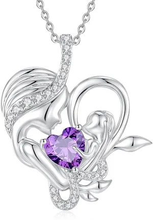 FANCIME Birthstone Mother & Child Heart Necklace - Tree of Life Pendant I Love You Mom Jewelry Gift for Mom, Grandmother, Wife, 16" 2" Chain, Symbol of Love & Eternal Bond