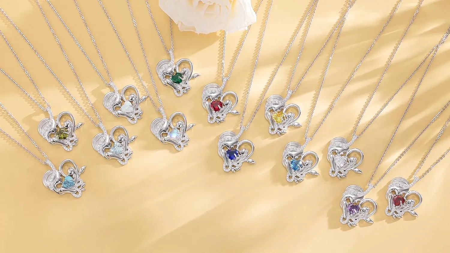 FANCIME Birthstone Mother & Child Heart Necklace - Tree of Life Pendant I Love You Mom Jewelry Gift for Mom, Grandmother, Wife, 16" 2" Chain, Symbol of Love & Eternal Bond
