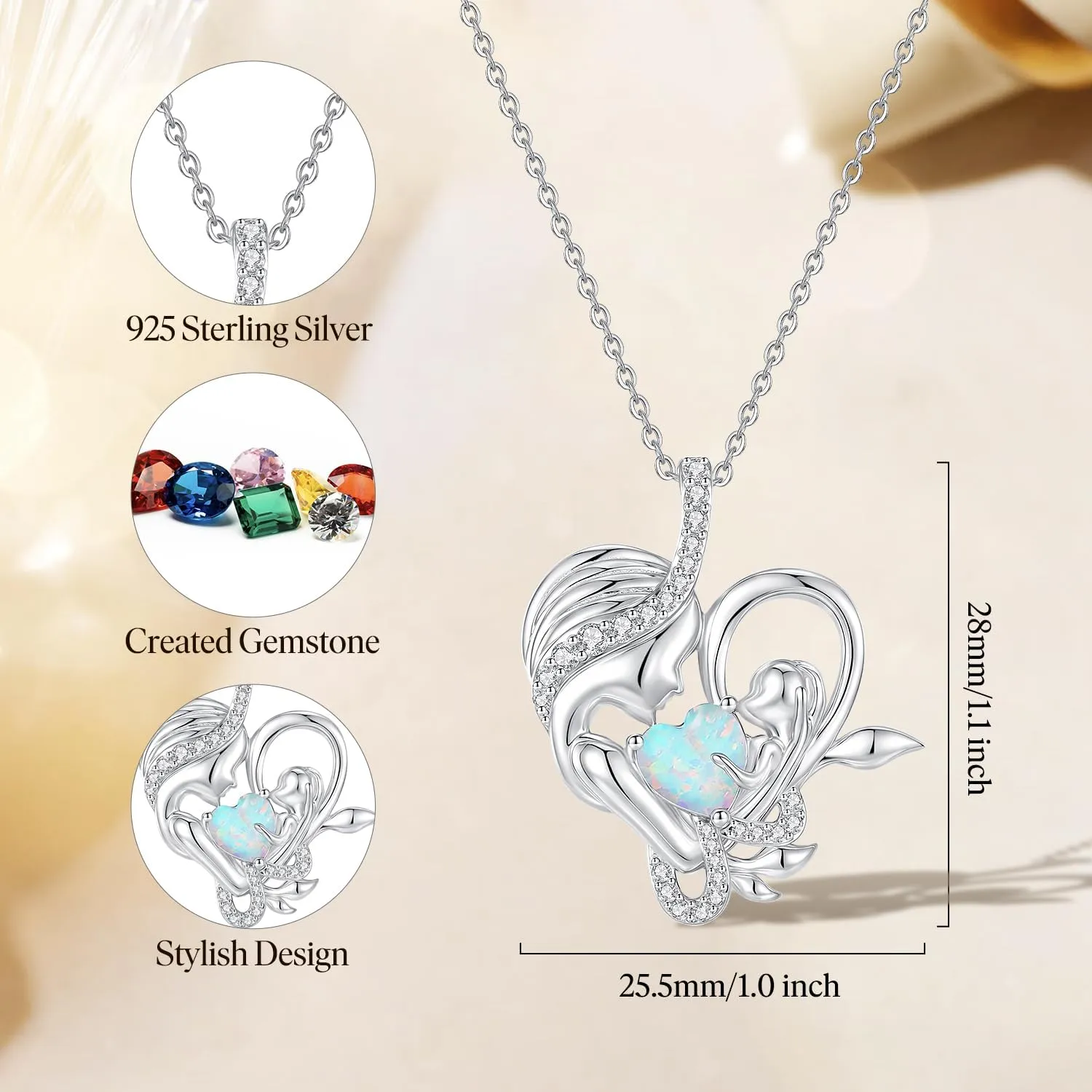 FANCIME Birthstone Mother & Child Heart Necklace - Tree of Life Pendant I Love You Mom Jewelry Gift for Mom, Grandmother, Wife, 16" 2" Chain, Symbol of Love & Eternal Bond